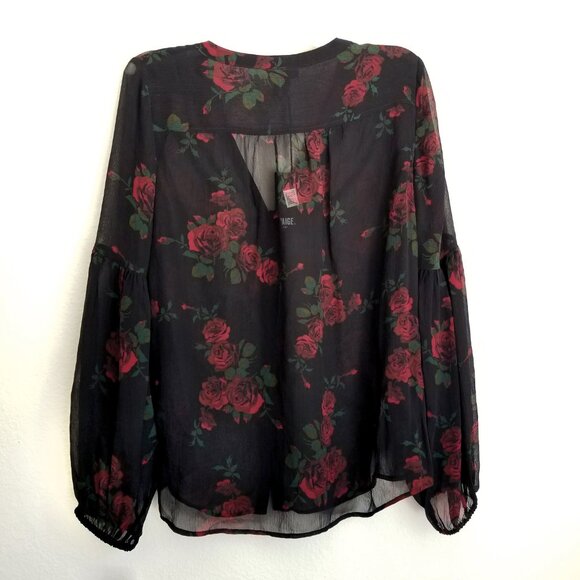 Paige Emilia Top Size L Black Multi-Joplin Rose Sheer NWT Floral Balloon Sleeves - Picture 4 of 16
